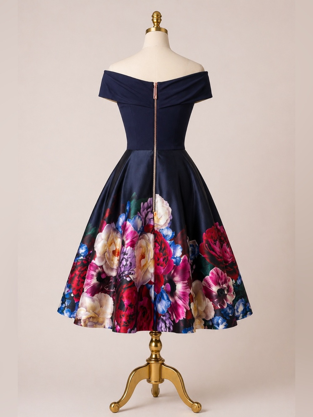 Ted Baker Navy Floral Fit-and-Flare Midi Dress - Picture 4 of 14